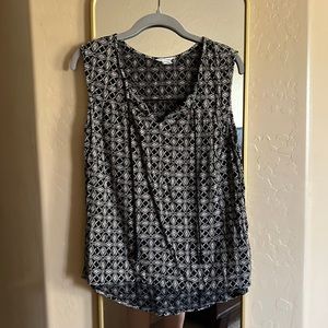 Womens Black Sleeveless Printed Top with Tassel Detail Size M